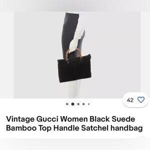 Vintage Black Suede Gucci Bamboo Handbag